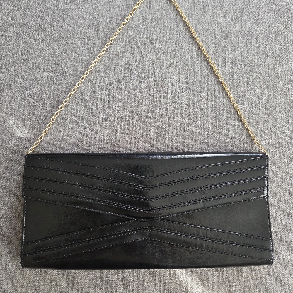 BCBGMaxAzria Black Clutch with Gold Chain